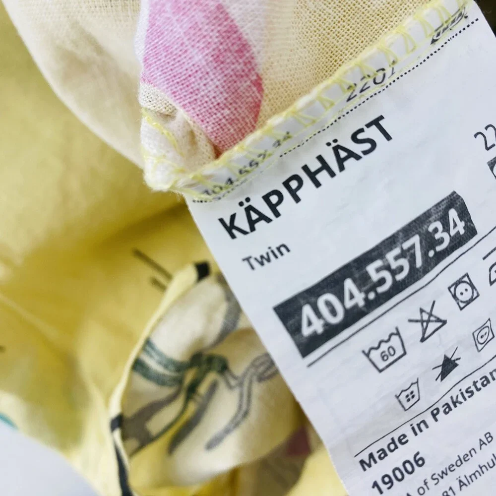 Ikea KAPPHAST Twin Yellow Bear & Bike Print Duvet Cover Cotton W/ Pillow Sham